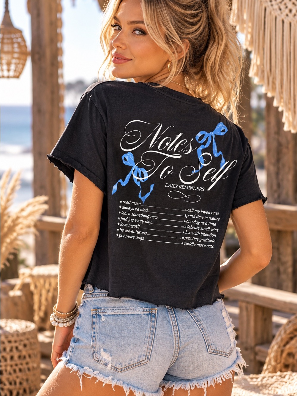 Anthropologie Maeve NWT Black Short-Sleeve Tee with Blue Bow Accent size S